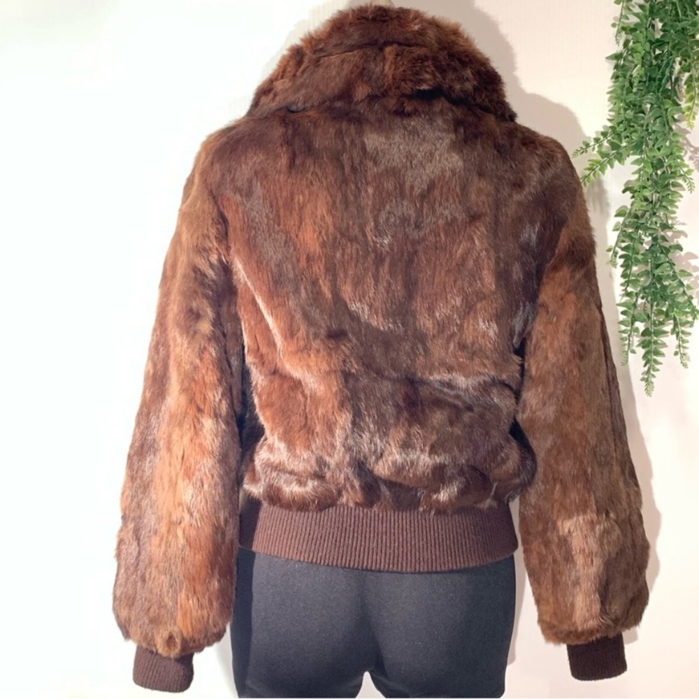 Bomber Jacket Genuine brown Rabbit Fur - Picture 2 of 12